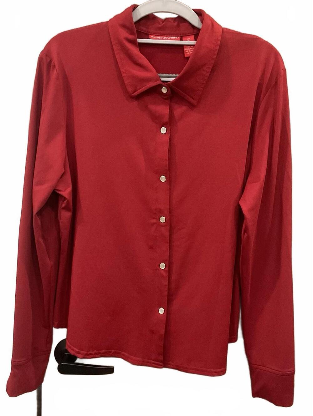 Gloria Vanderbilt Womens Snap Up Collared Red Blouse Size XL